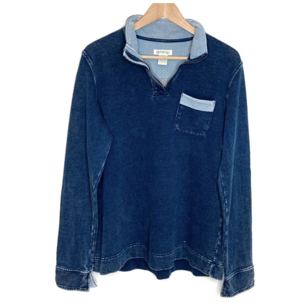Orvis Blue Cotton Distressed Pullover Sweatshirt Size Large